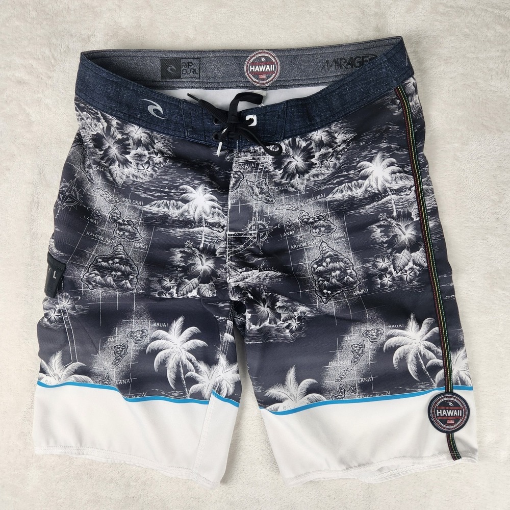 Ripcurl Swim Trunk Shorts Mens 31 Black Hawaiian Tropical Island‎ Beach